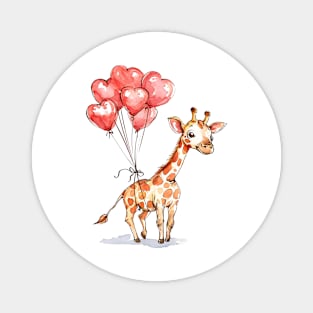 Valentine Giraffe Holding Heart Shaped Balloons Magnet